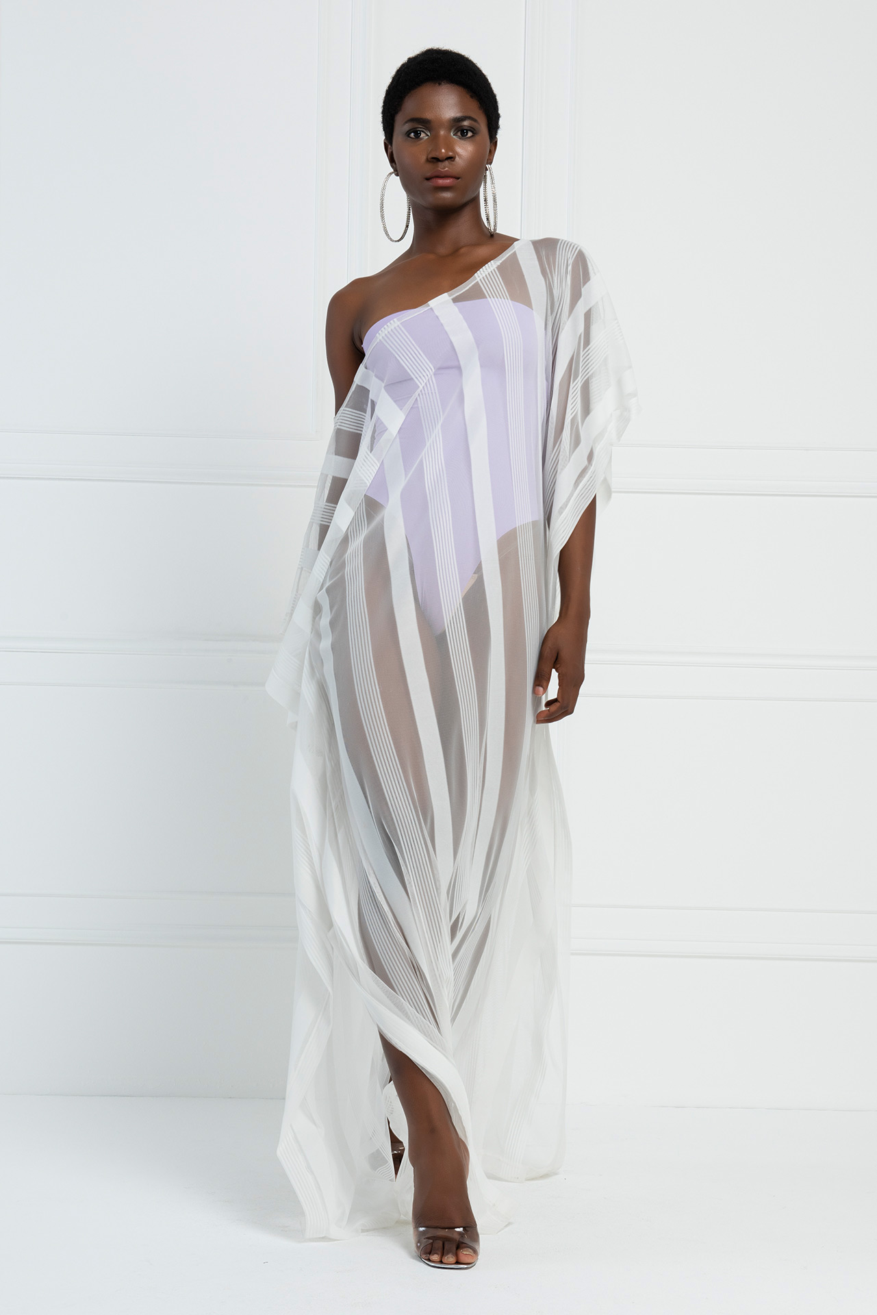 Kikiriki Women's Sheer Shadow-Stripe Maxi Tunic In Offwhite