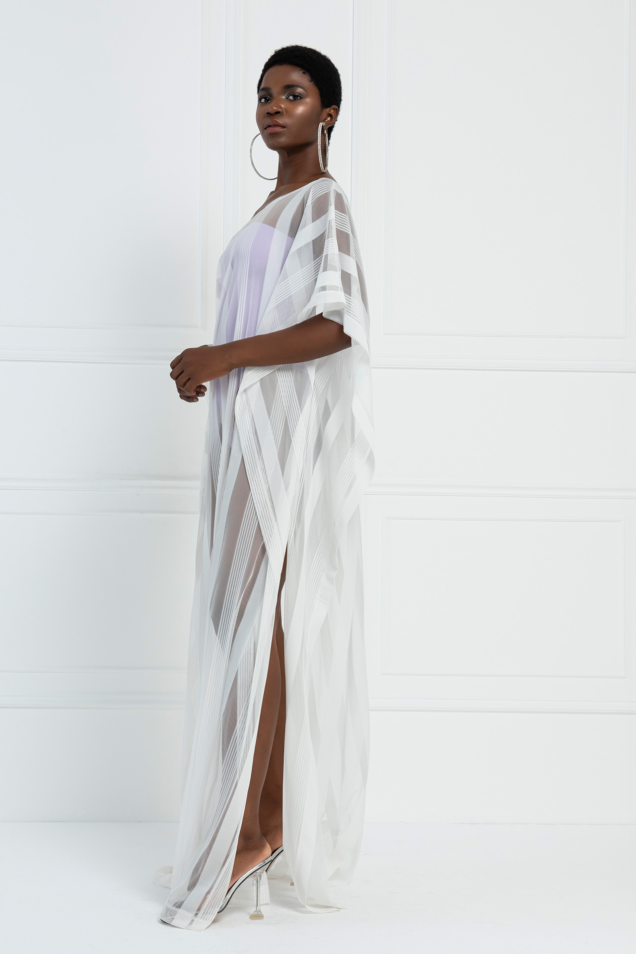 Kikiriki Women's Sheer Shadow-Stripe Maxi Tunic In Offwhite