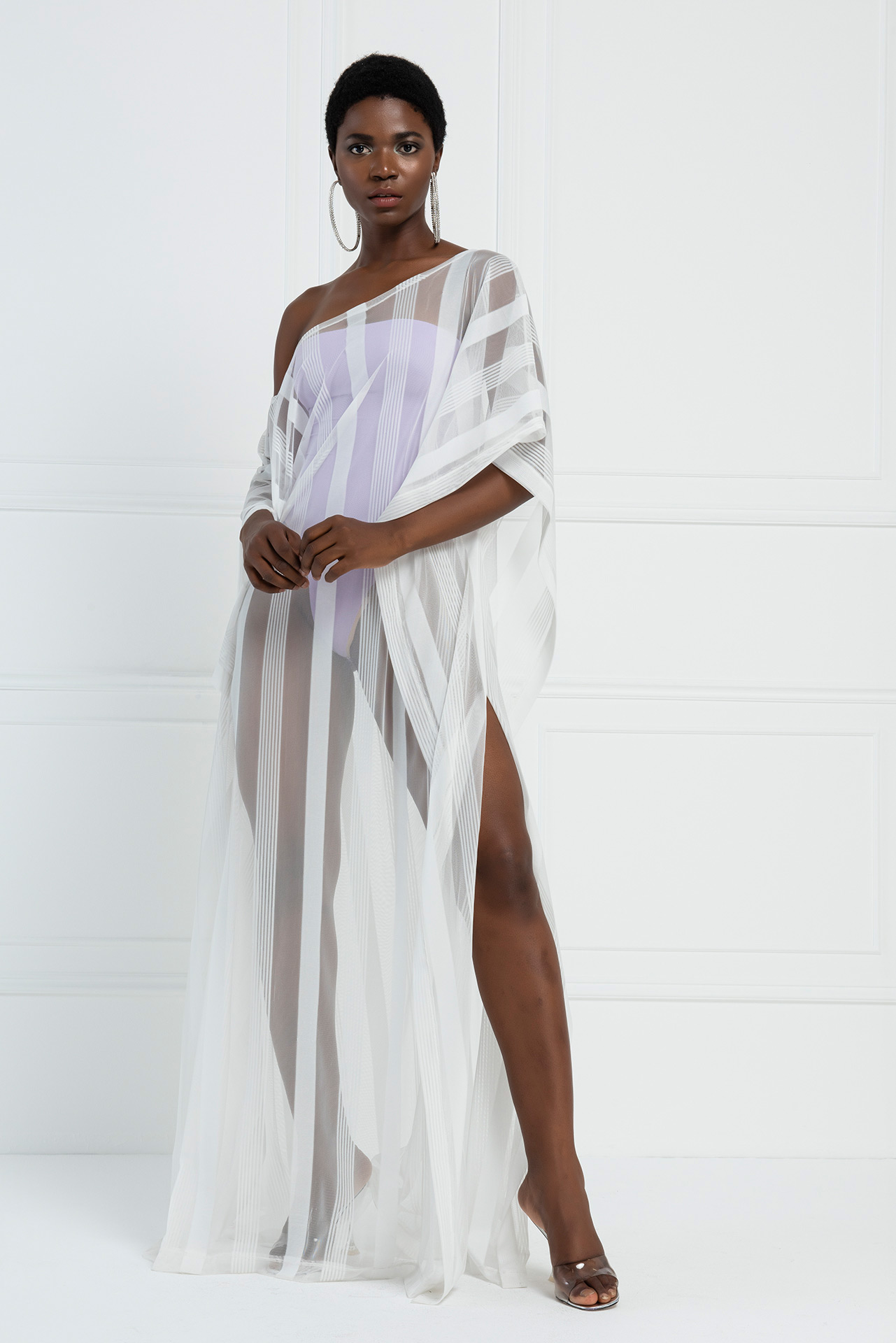 Kikiriki Women's Sheer Shadow-Stripe Maxi Tunic In Offwhite