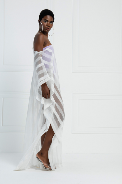 Kikiriki Women's Sheer Shadow-Stripe Maxi Tunic In Offwhite