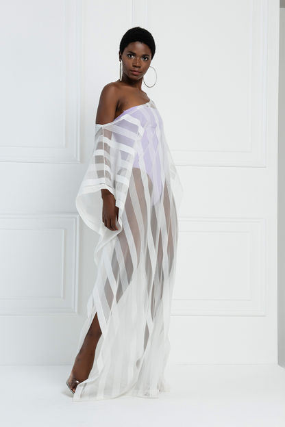 Kikiriki Women's Sheer Shadow-Stripe Maxi Tunic In Offwhite