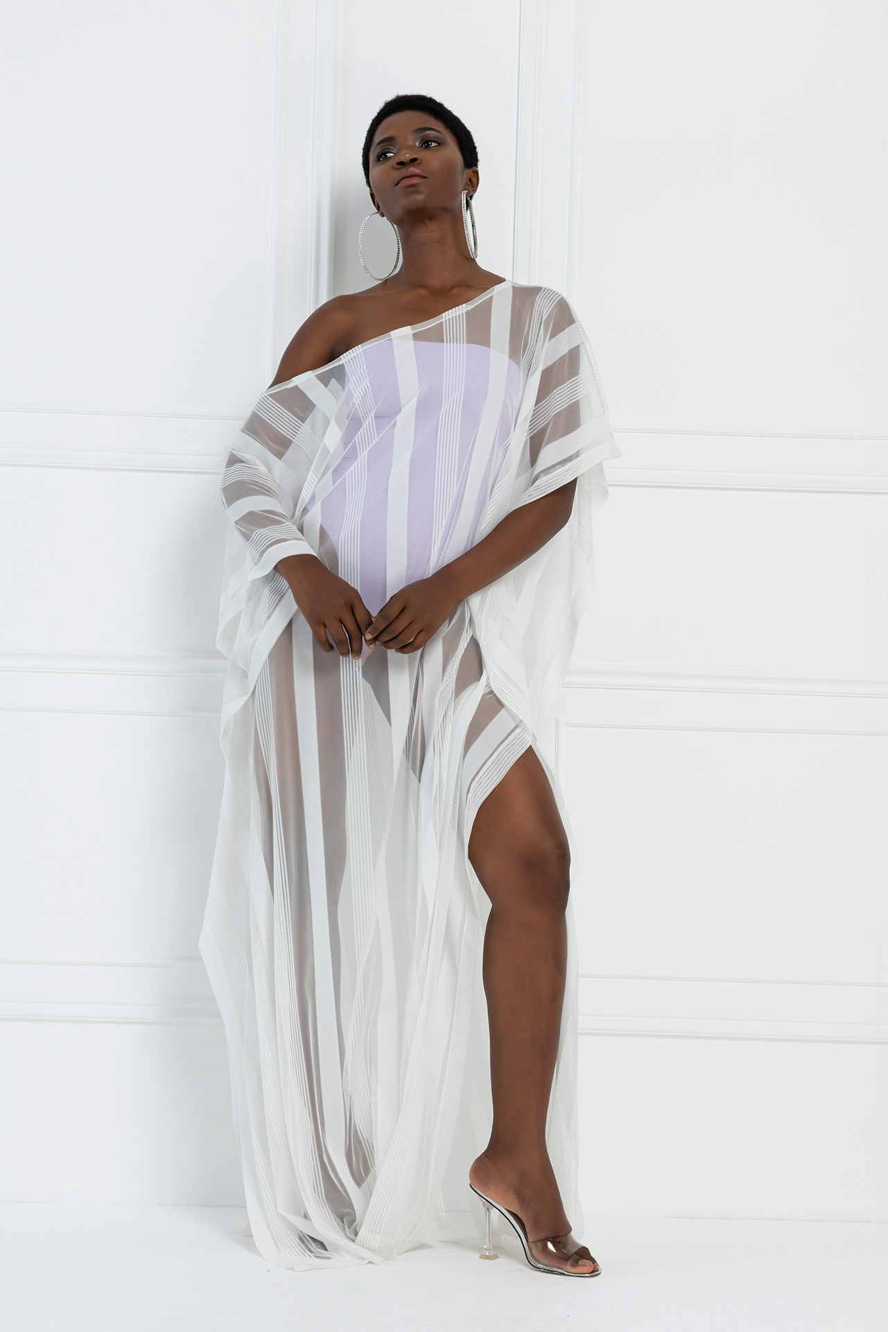 Kikiriki Women's Sheer Shadow-Stripe Maxi Tunic In Offwhite