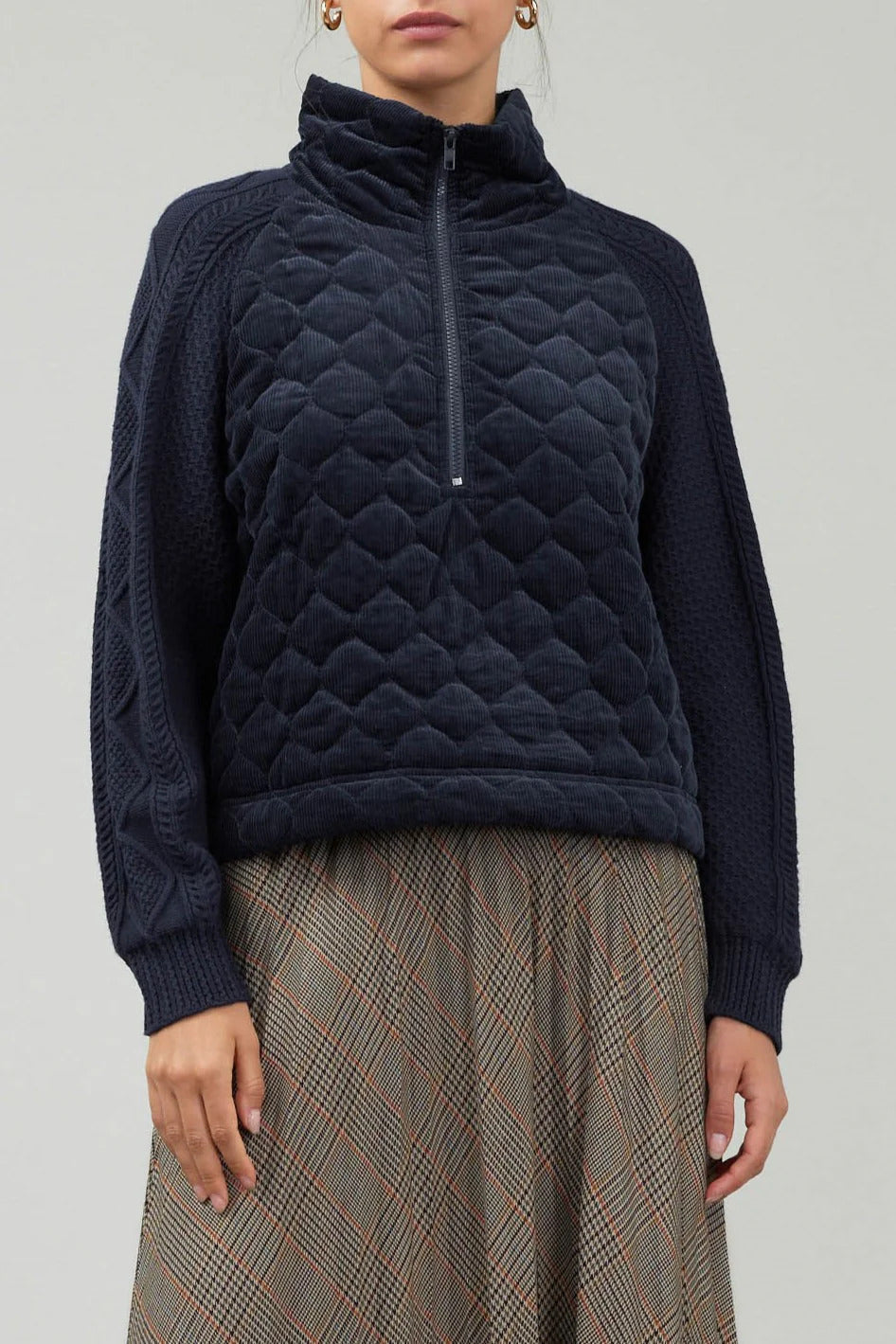 Ruby & Jenna Women's Sweater Combo Jacket - navy