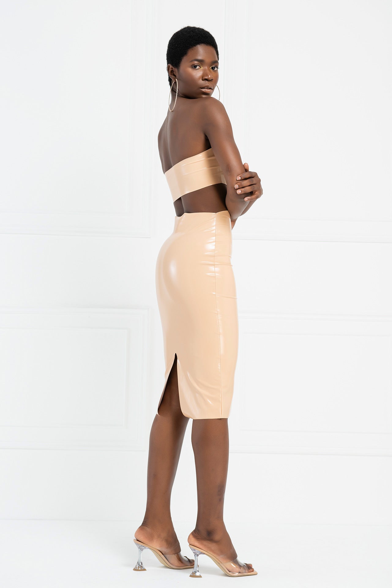 Kikiriki Women's Nude High Waist Vinyl Skirt