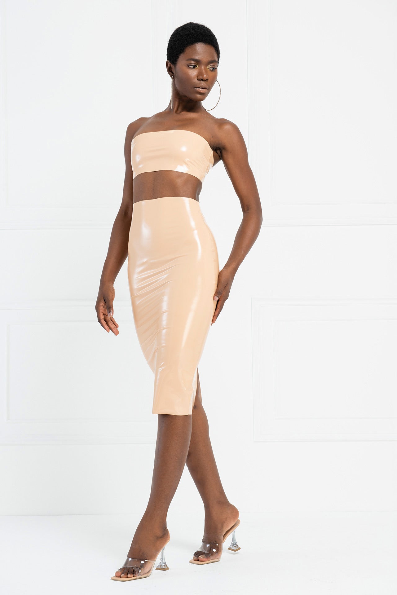 Kikiriki Women's Nude High Waist Vinyl Skirt