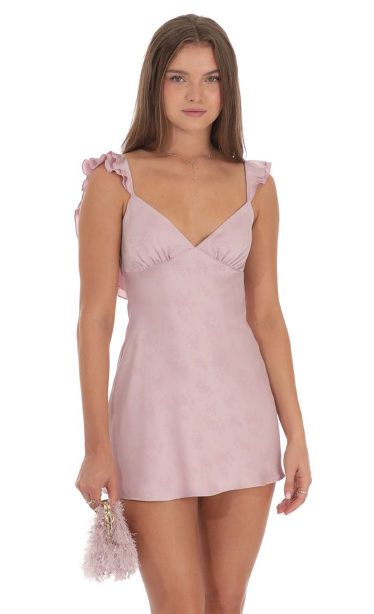 Lucy In The Sky Satin Floral Open Back Slip Dress in Lilac