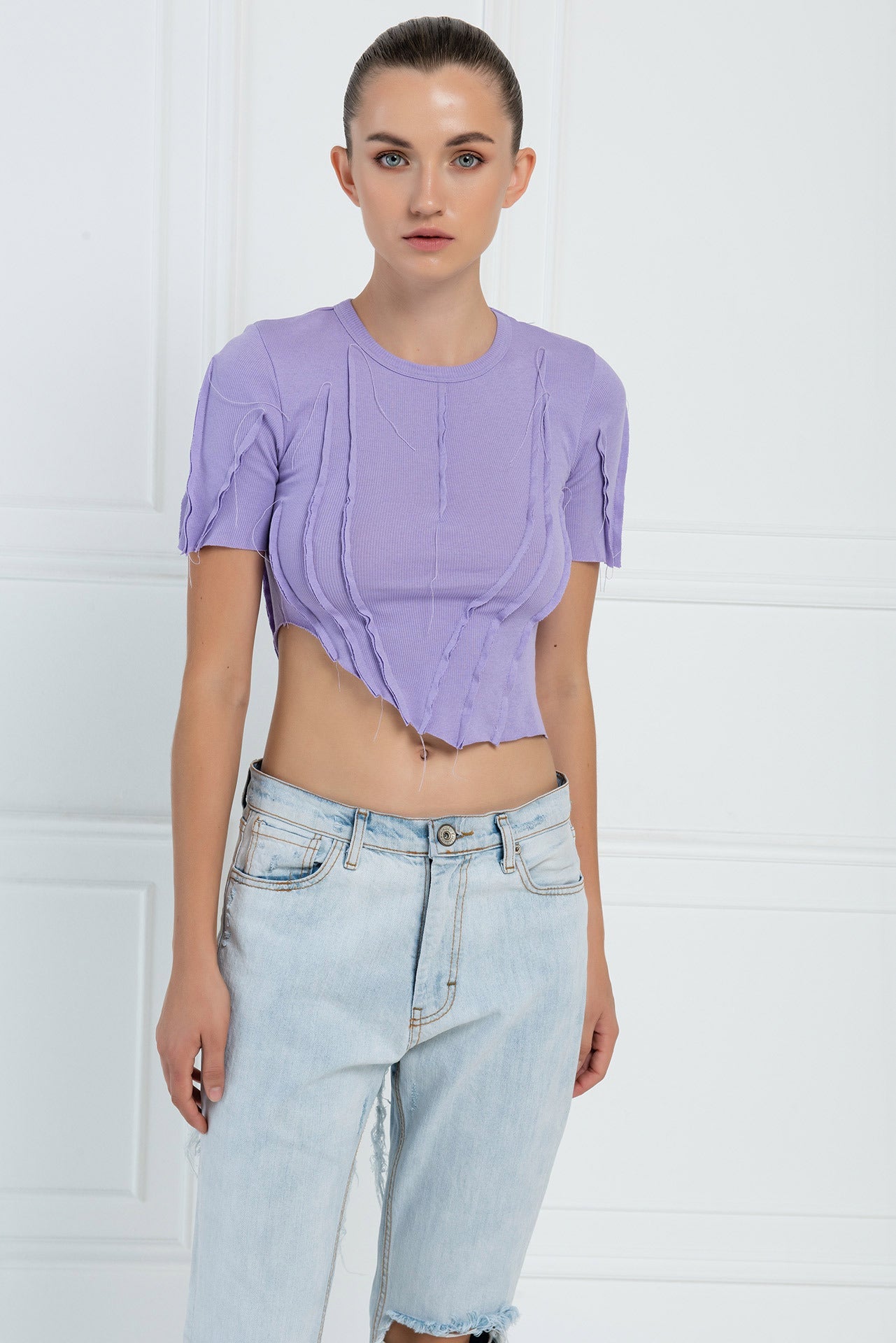 Kikiriki Women's New Lilac Asymmetric Crop Top