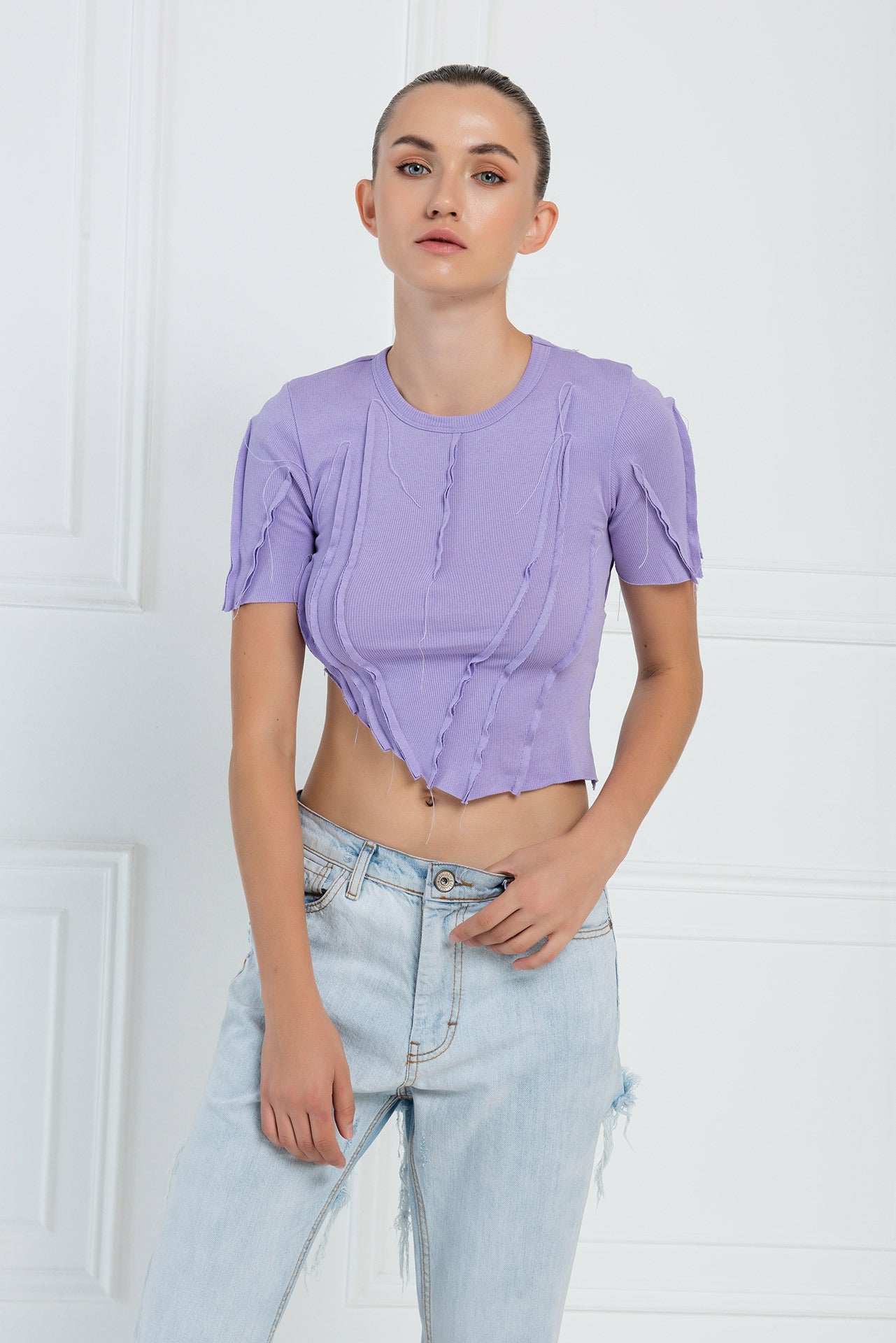 Kikiriki Women's New Lilac Asymmetric Crop Top