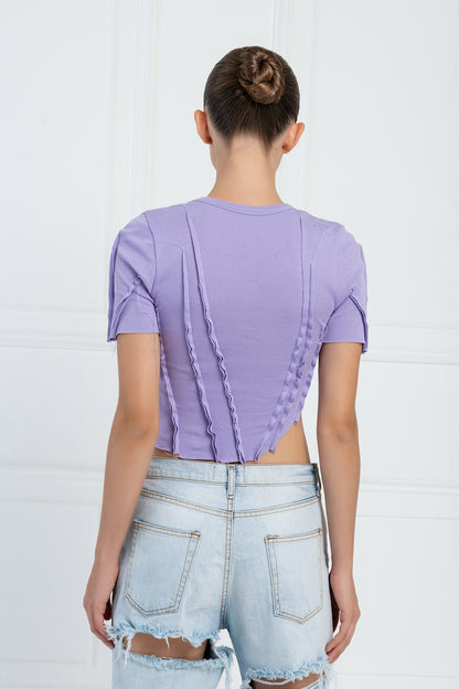 Kikiriki Women's New Lilac Asymmetric Crop Top