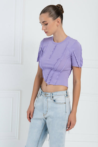 Kikiriki Women's New Lilac Asymmetric Crop Top