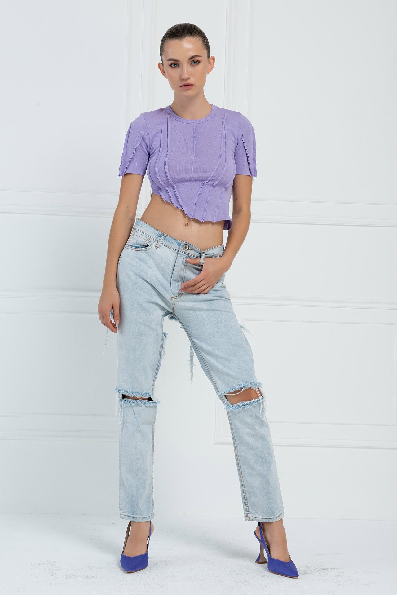 Kikiriki Women's New Lilac Asymmetric Crop Top