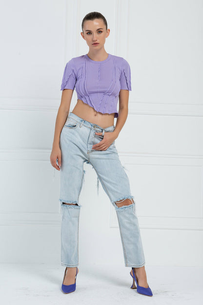 Kikiriki Women's New Lilac Asymmetric Crop Top