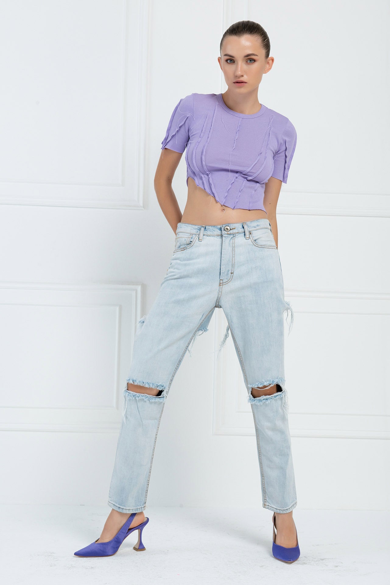 Kikiriki Women's New Lilac Asymmetric Crop Top