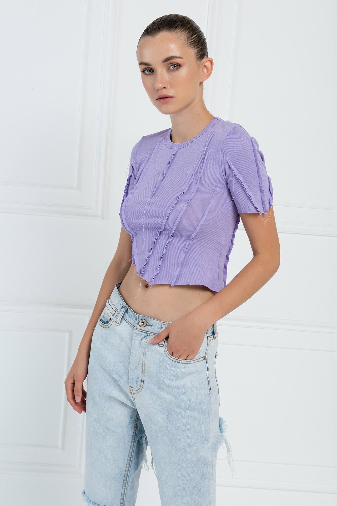 Kikiriki Women's New Lilac Asymmetric Crop Top