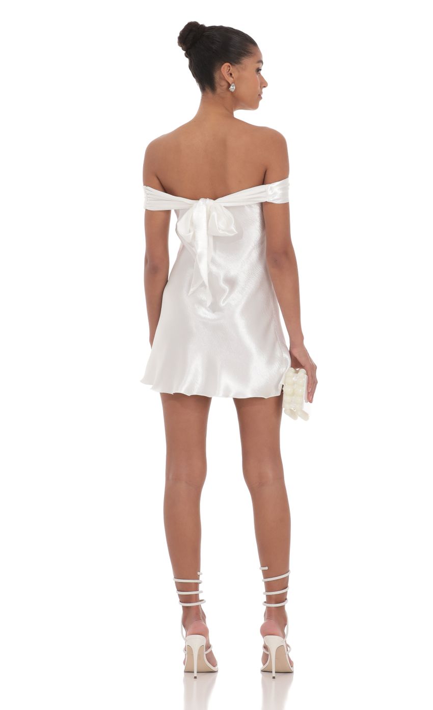 Lucy In The Sky Satin Off Shoulder Dress in White