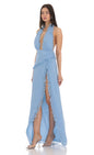 Lucy In The Sky Plunge Neck Halter Dress in Blue