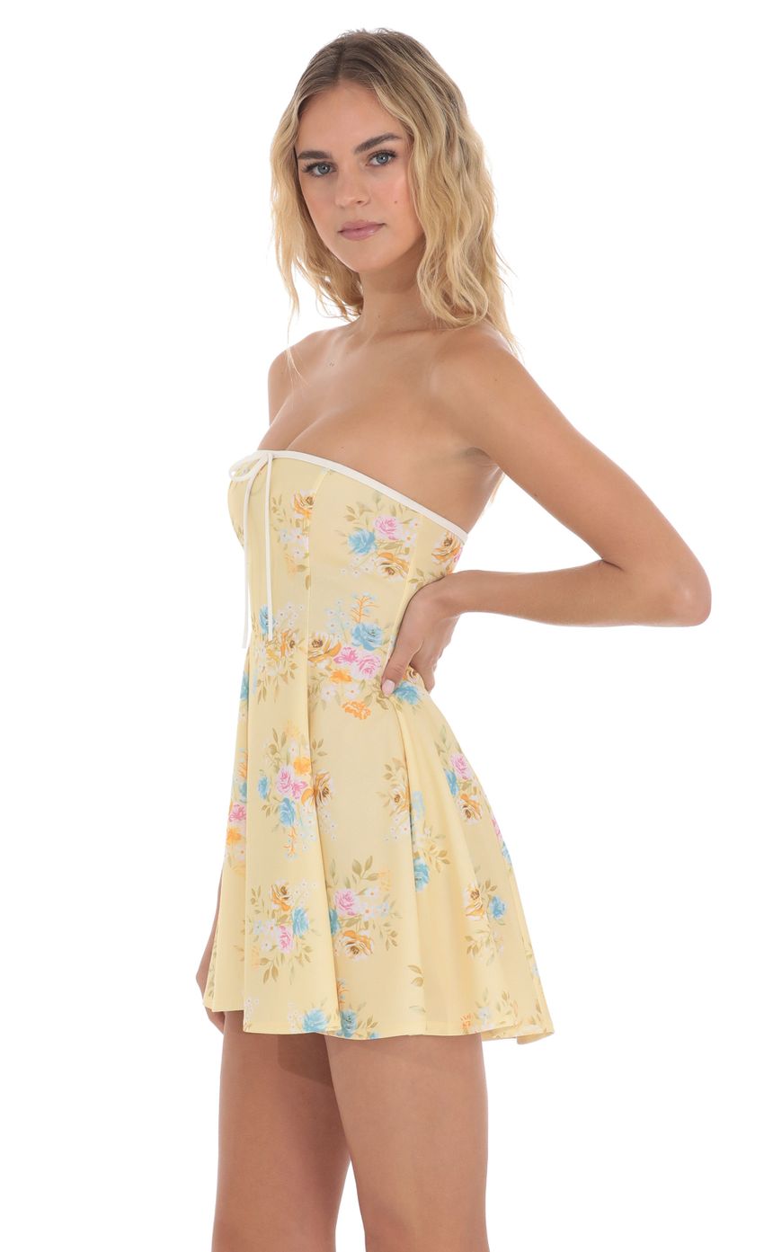 Lucy In The Sky White Trim Floral Fit and Flare Dress in Yellow