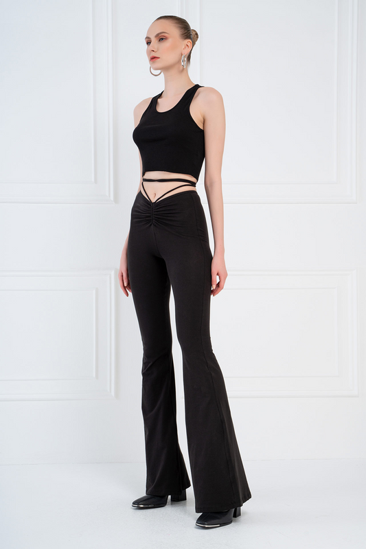 Kikiriki Women's Black Tie-Waist Flare Pants