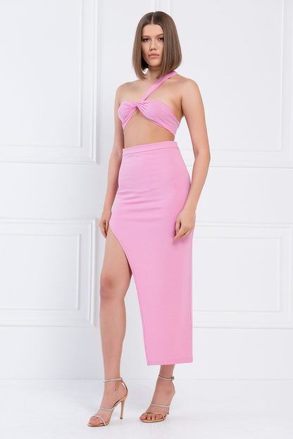Kikiriki Women's New Pink Split-Side Maxi Skirt