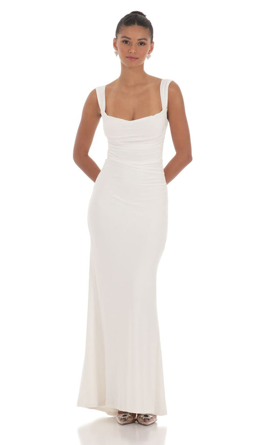 Lucy in the Sky Back Sequin Butterfly Maxi Dress in White