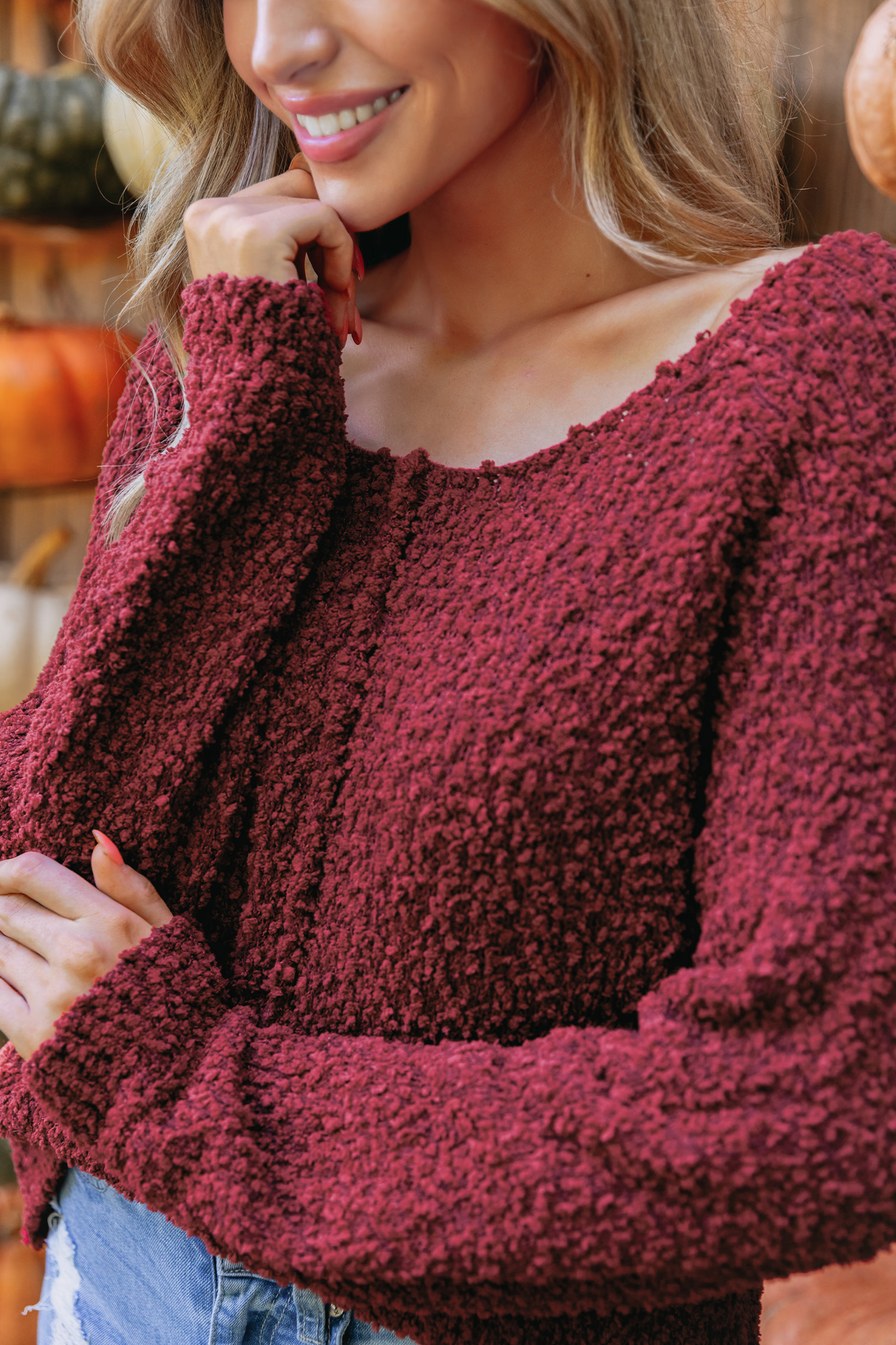 Cupshe Burgundy Popcorn Knit Sweater (x2)