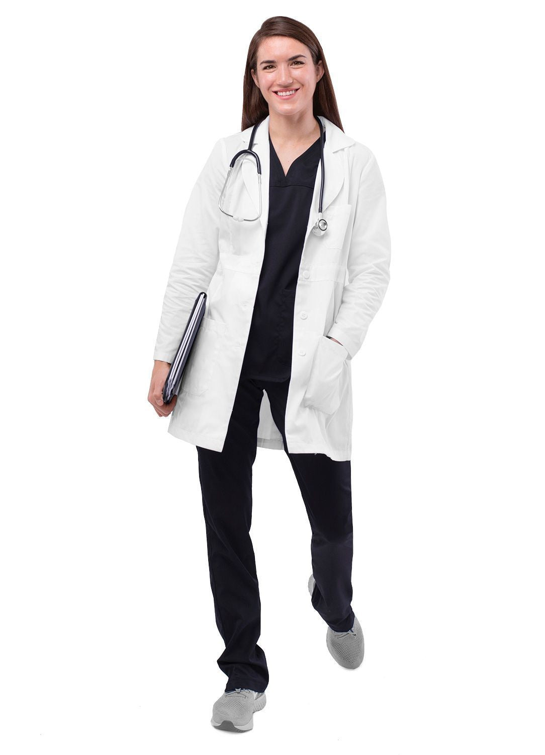 Adar Women's 33" Adjustable Belt Lab Coat - White