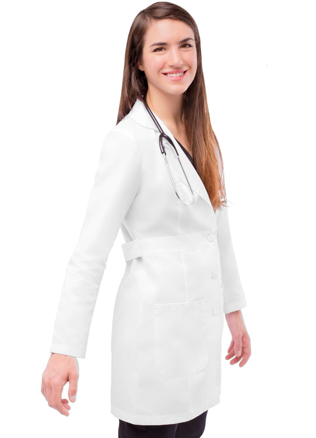 Adar Women's 33" Adjustable Belt Lab Coat - White