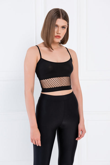 Kikiriki Women's Black Mesh-Insert Cropped Cami