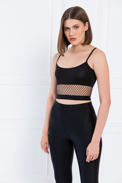 Kikiriki Women's Black Mesh-Insert Cropped Cami