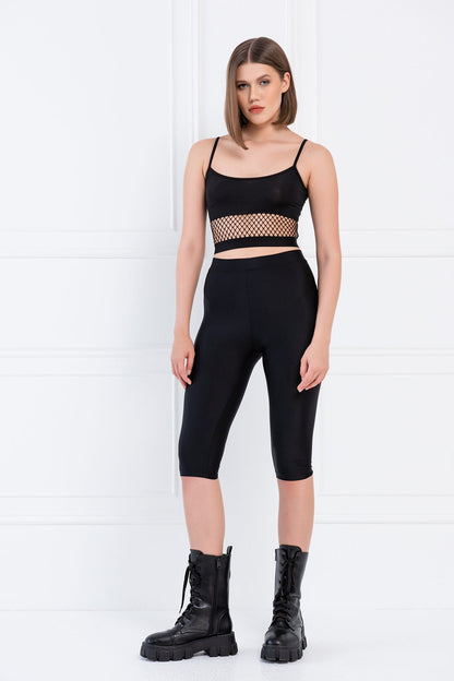 Kikiriki Women's Black Mesh-Insert Cropped Cami