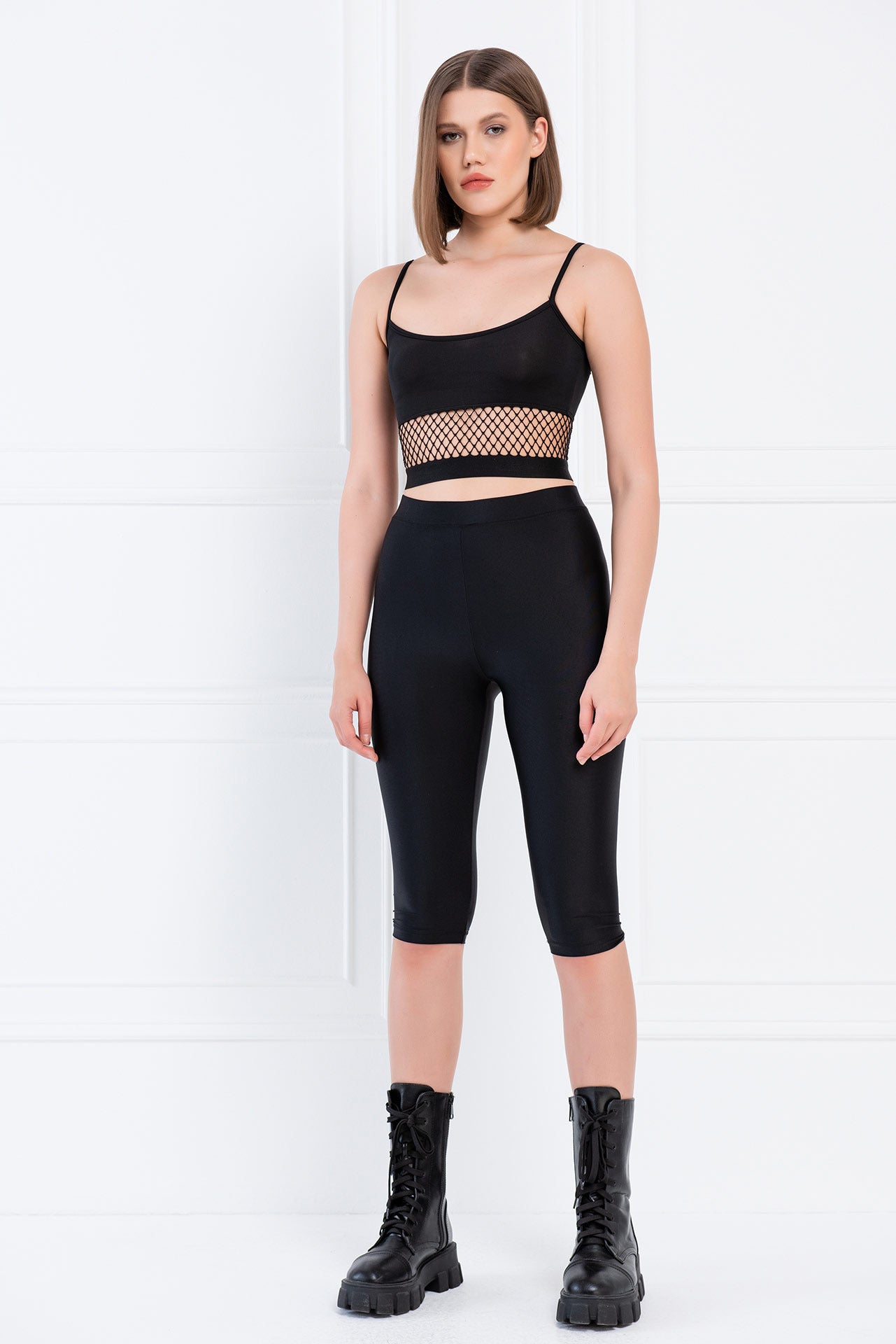 Kikiriki Women's Black Mesh-Insert Cropped Cami