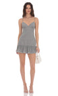 Lucy In The Sky Pinstripe Scallop Ruffle Dress in Grey