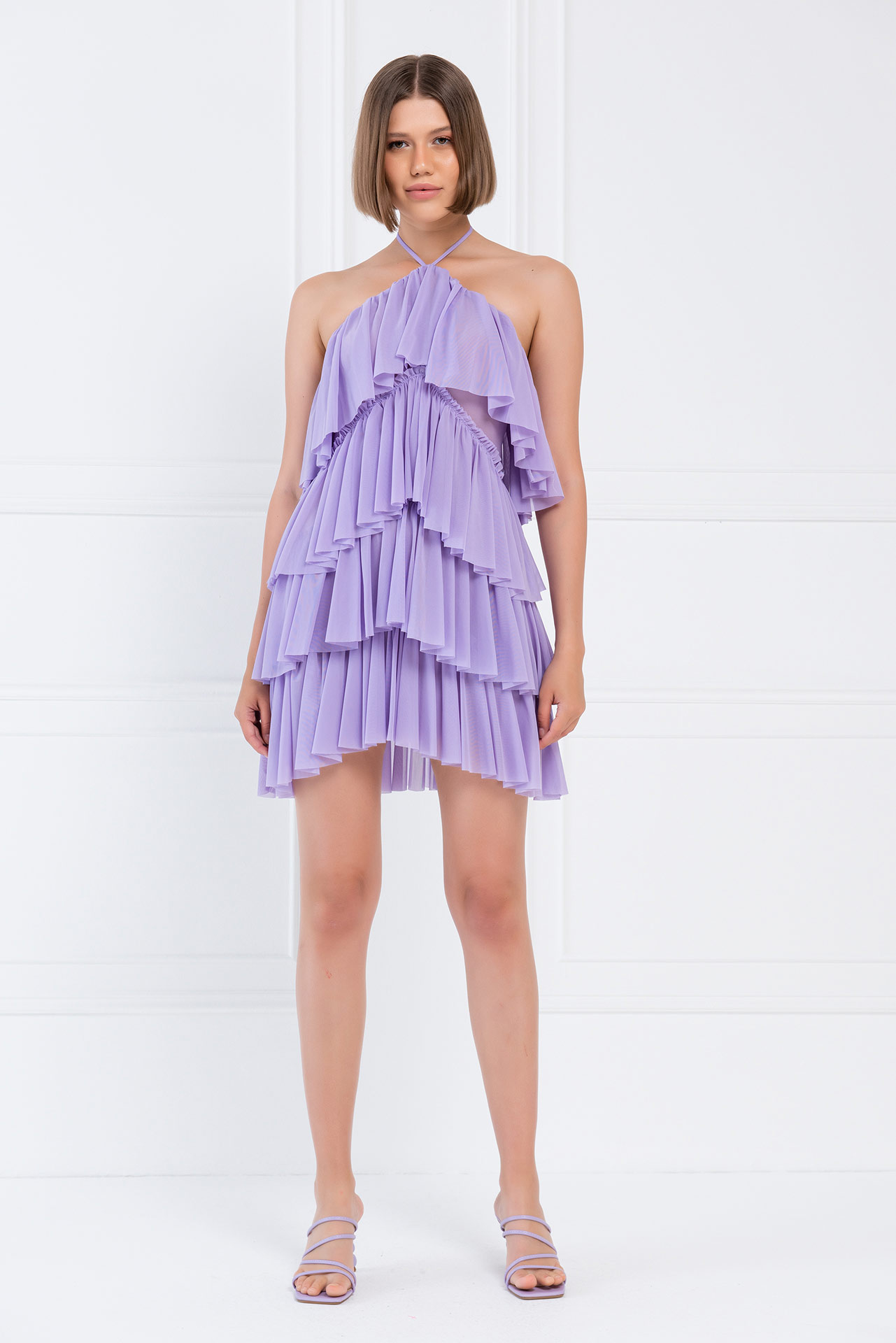 Kikiriki Women's Tiered-Ruffle New Lilac Mesh Dress