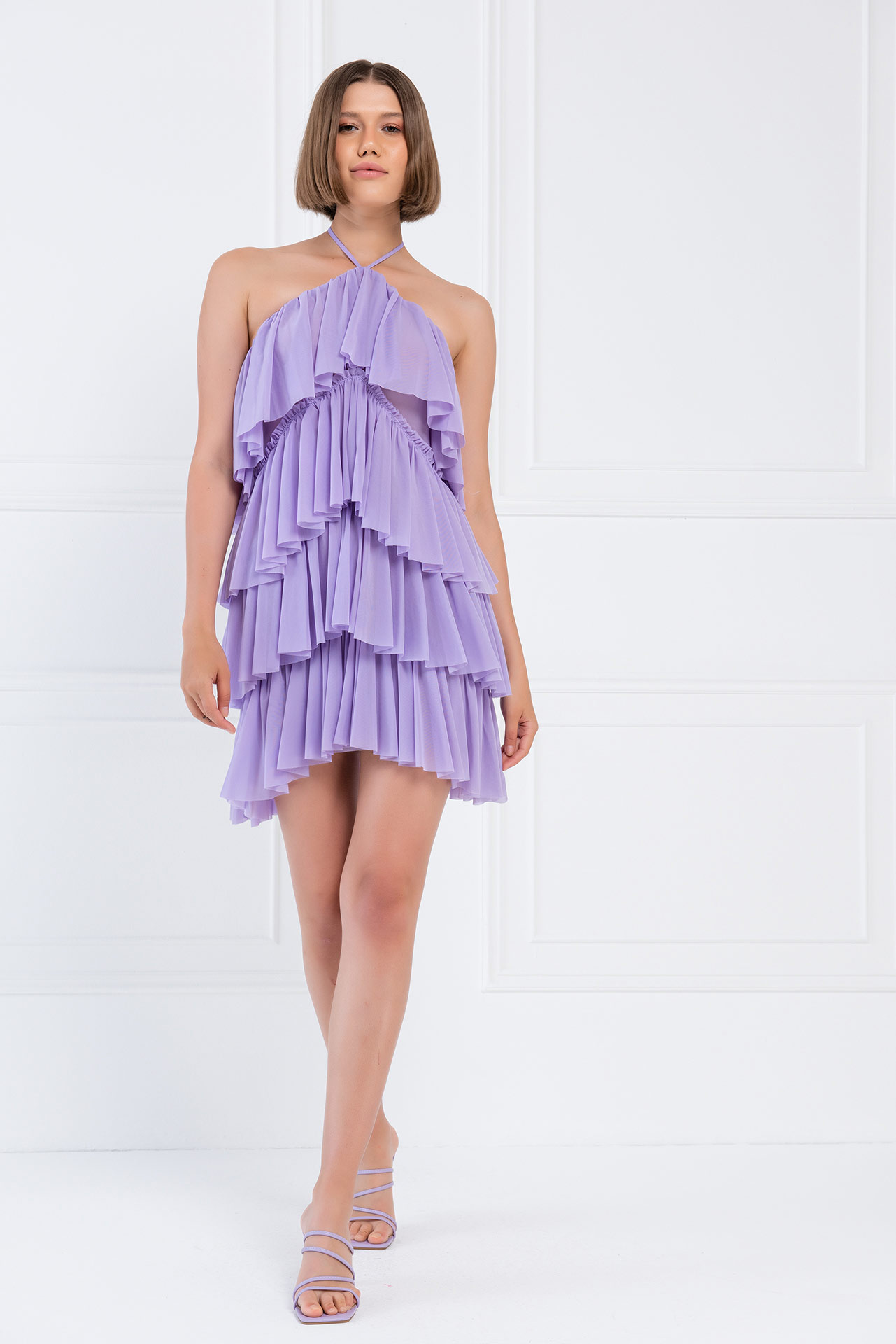 Kikiriki Women's Tiered-Ruffle New Lilac Mesh Dress