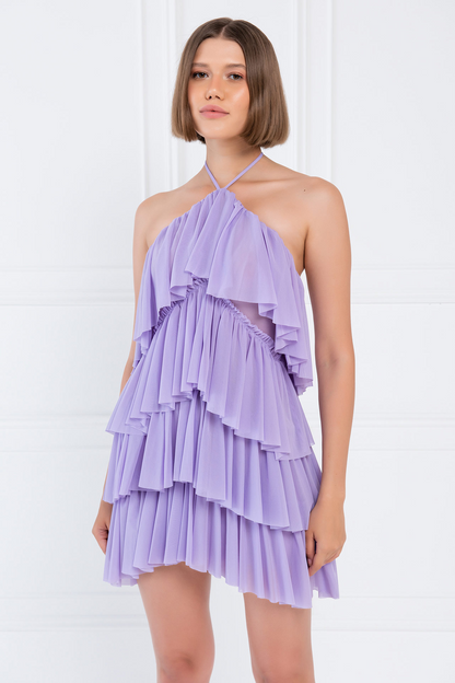 Kikiriki Women's Tiered-Ruffle New Lilac Mesh Dress