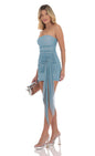 Lucy In The Sky Shimmer Tie Tassel Bodycon Dress in Blue