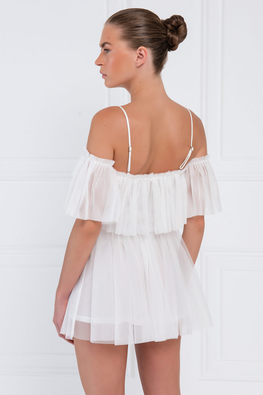 Kikiriki Women's Offwhite Off-The-Shoulder Cami Tulle Dress