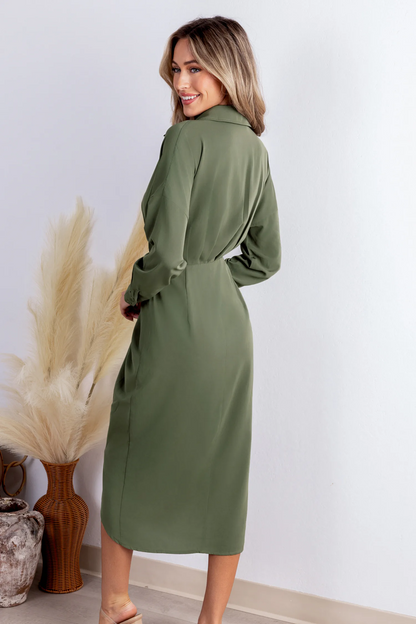 Cupshe Sage Collared Front Button Midi Shirt Dress