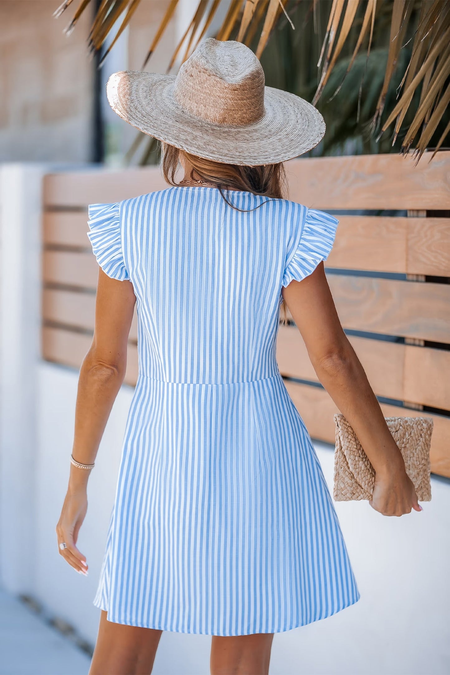 Cupshe Blue Striped V-Neck Flutter Sleeve Mini Dress(X2)