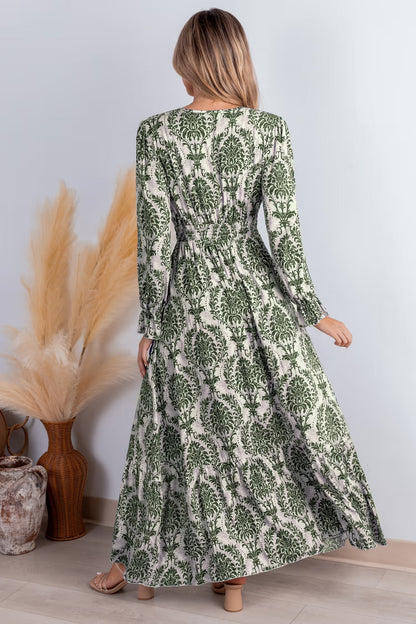 Cupshe Damask Long Sleeve V-Neck Maxi Dress