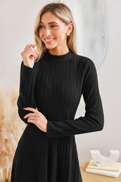 Cupshe NewBlack Standing Collar Long Sleeve Knit Mini Dress(X2)