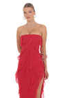 Lucy In The Sky Mesh Ruffle Strapless Maxi Dress in Red