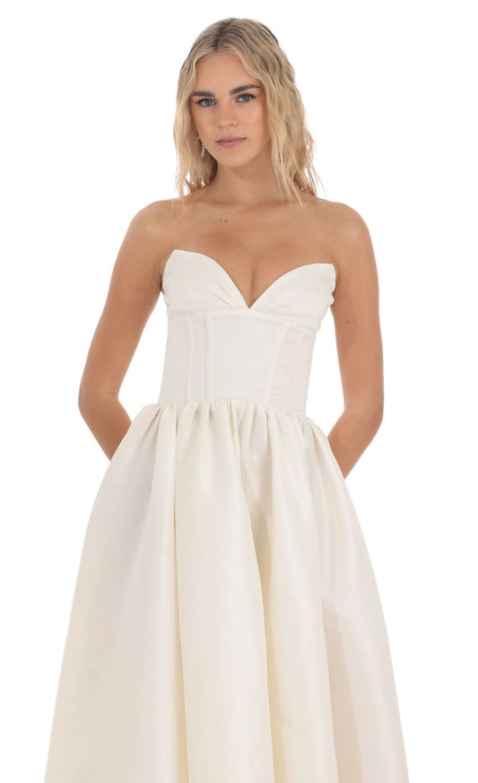 Lucy In The Sky Corset Strapless Gown Dress in White