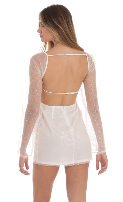 Lucy in the Sky Sequin Flare Sleeve Dress in White