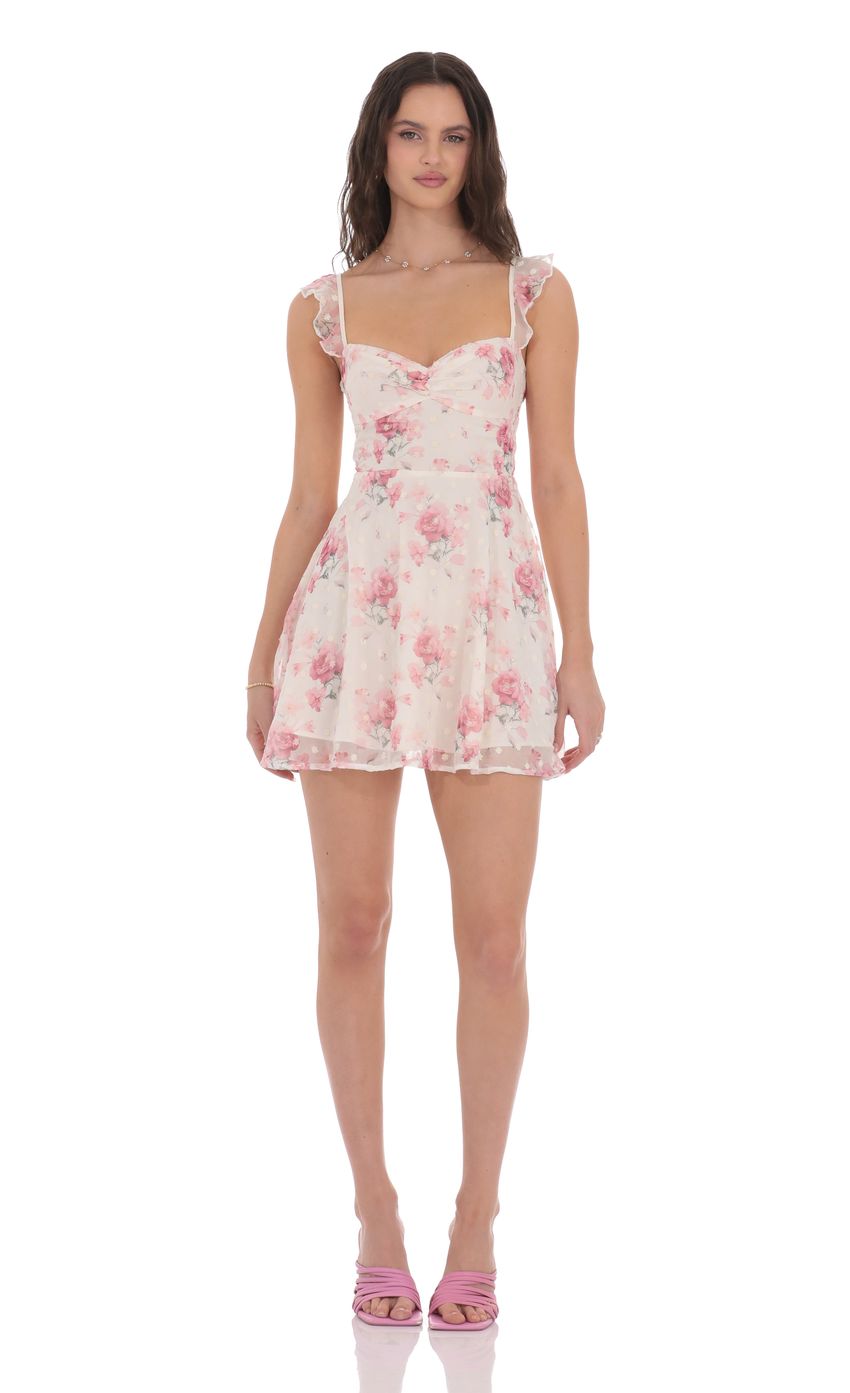 Lucy in the Sky Floral Ruffle Strap A-Line Dress in White