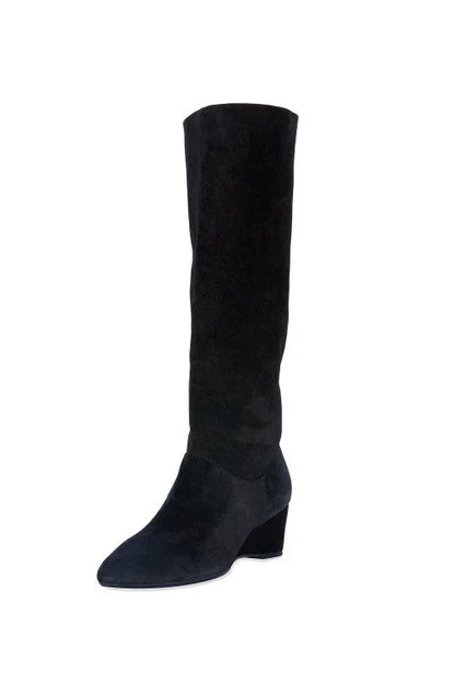 Natori Thrill Suede Contour Wedge Tall Slouch Boot - Black