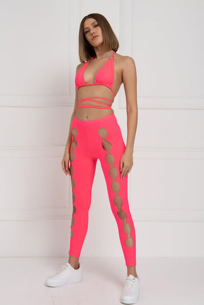 Kikiriki Women's Neon Fuchsia Strappy Triangle Top & Leggings Set