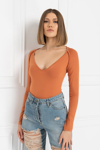 Kikiriki Women's Ochre V Neck Top