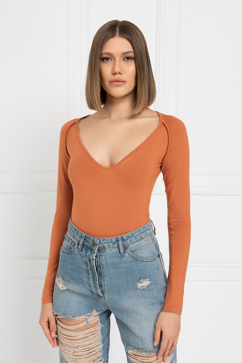 Kikiriki Women's Ochre V Neck Top