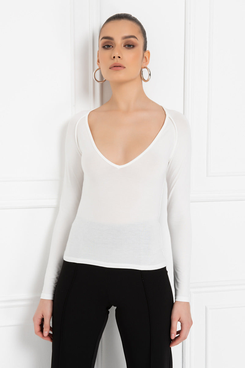 Kikiriki Women's Offwhite V Neck Top